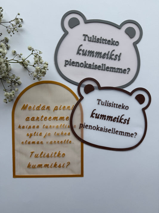 Kauniita kummikutsuja, tärkeään kummikosintaan.